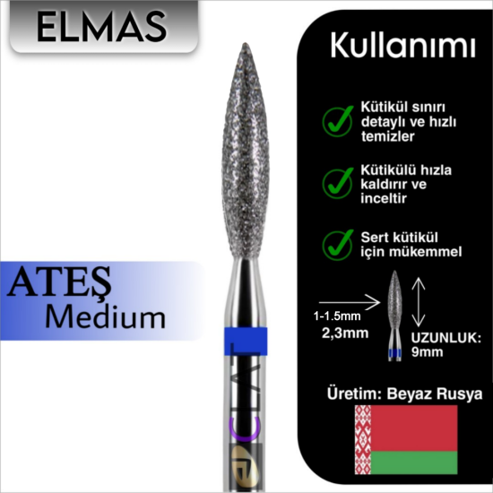 Törpü Ucu Freze Tırnak Makine - Ateş 2,3mm(maviI)