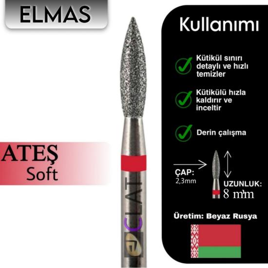 Törpü Ucu Freze Tırnak Makine - Ateş 2,3mm(KIRMIZI)