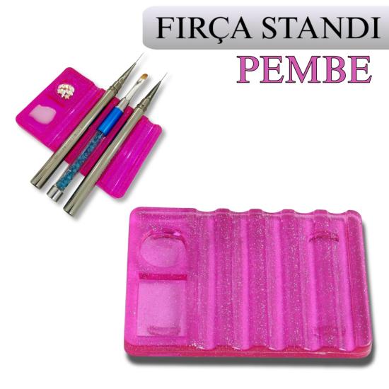 TIRNAK FIRÇA STANDI BÖLÜMLÜ PEMBE