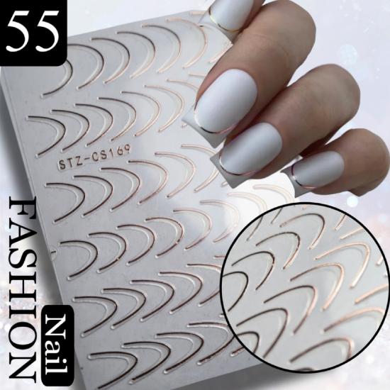 YAPIŞKANLI TIRNAK STİCKER NO: 55 YALDIZLI FRENCH ŞERİT ROSE ALTIN