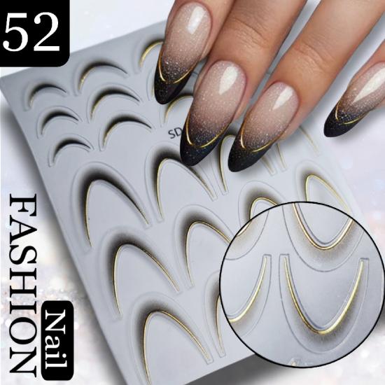 YAPIŞKANLI TIRNAK STİCKER NO:52 (OMBRE FRENCH ALTIN ÇIZGI SİYAH)