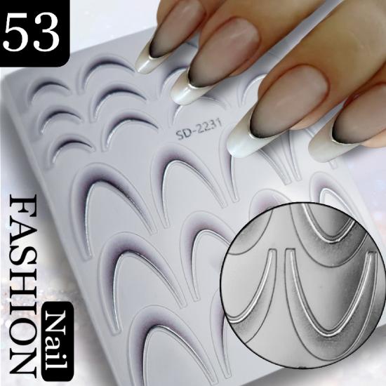 YAPIŞKANLI TIRNAK STİCKER NO:53 (OMBRE FRENCH GÜMÜŞ ÇIZGI SİYAH)