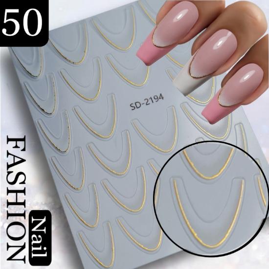YAPIŞKANLI TIRNAK STİCKER NO:50 (OMBRE FRENCH ALTIN ÇIZGI BEYAZ)