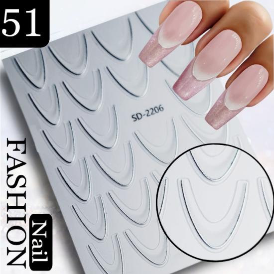 YAPIŞKANLI TIRNAK STİCKER NO:51 (OMBRE FRENCH GÜMÜŞ ÇIZGI BEYAZ)