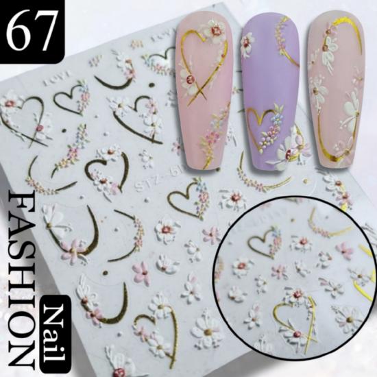 3D YAPIŞKANLI STİCKER NO: 67 YALDIZLI KALP ÇİÇEKLİ
